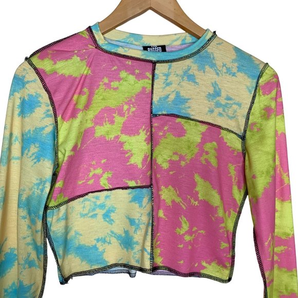 The Ragged Priest Crop Top Long Sleeve Inside Out Seam Raw Hem Women's Size Med - Picture 2 of 9